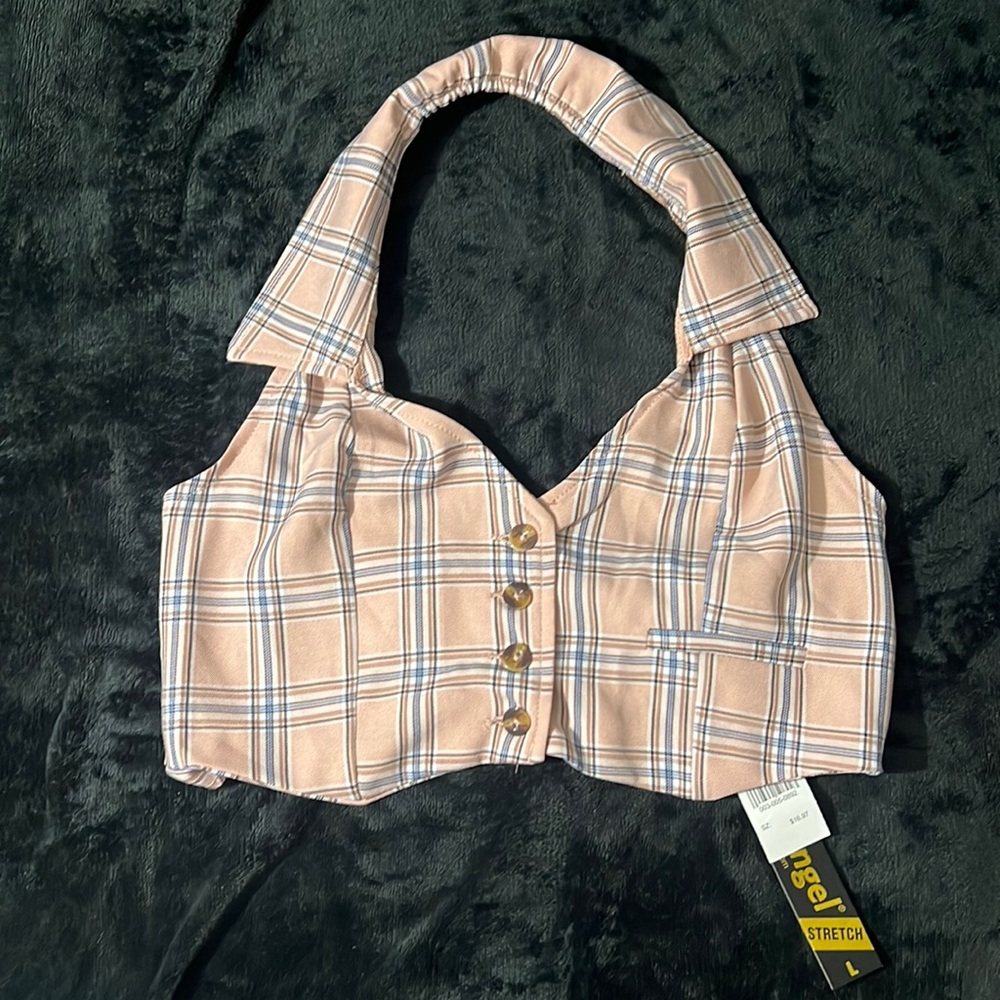 Pink/blue/brown clueless patterned super cute halter top!!!